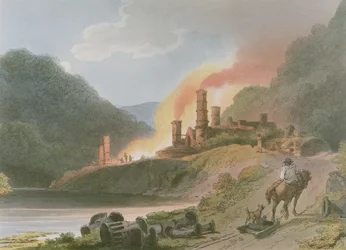 Iron Works, Coalbrook Dale, de "Cenário romântico e pitoresco da Inglaterra e do País de Gales", 1805